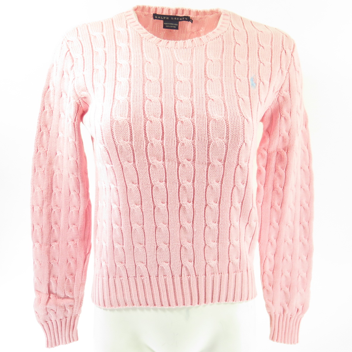 Polo Ralph Lauren Cable Knit Sweater Pink Cotton Womens M Blue Label