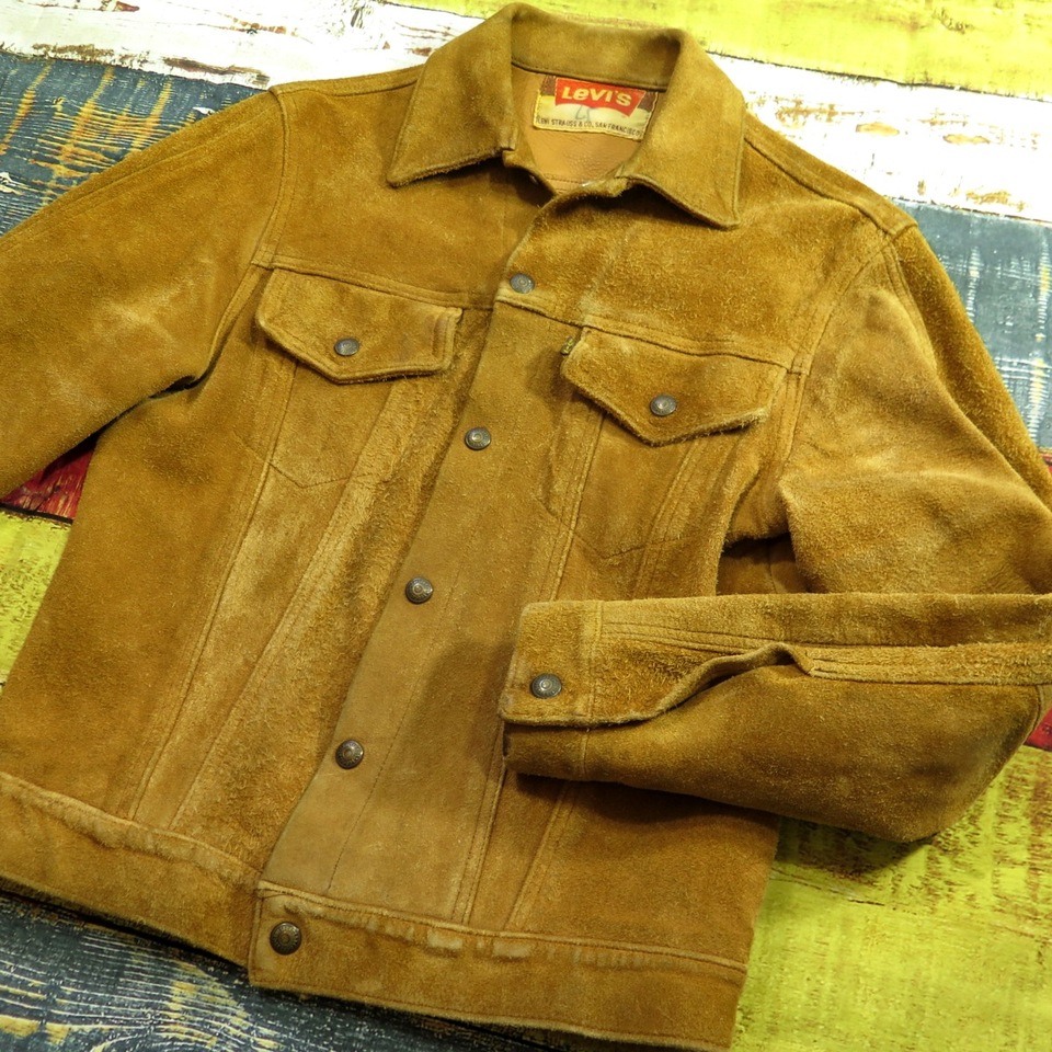 Vintage 60s Levis Big E Suede Leather Jacket Mens XS 2 Pocket Black Tab Slim