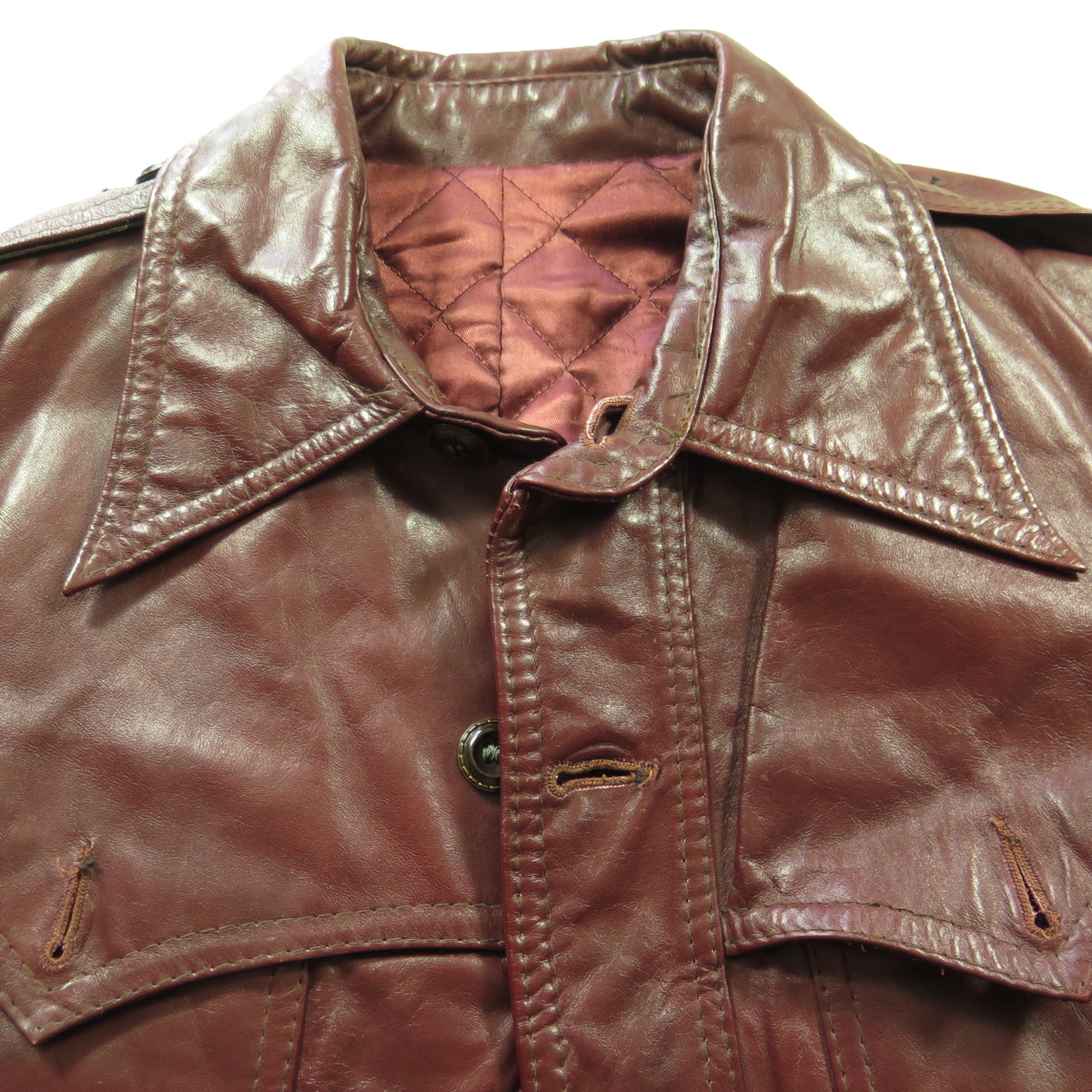 Vintage 70s Real Leather Shirt Jacket Mens Small Maroon Canada Quilted   I20Y 10 