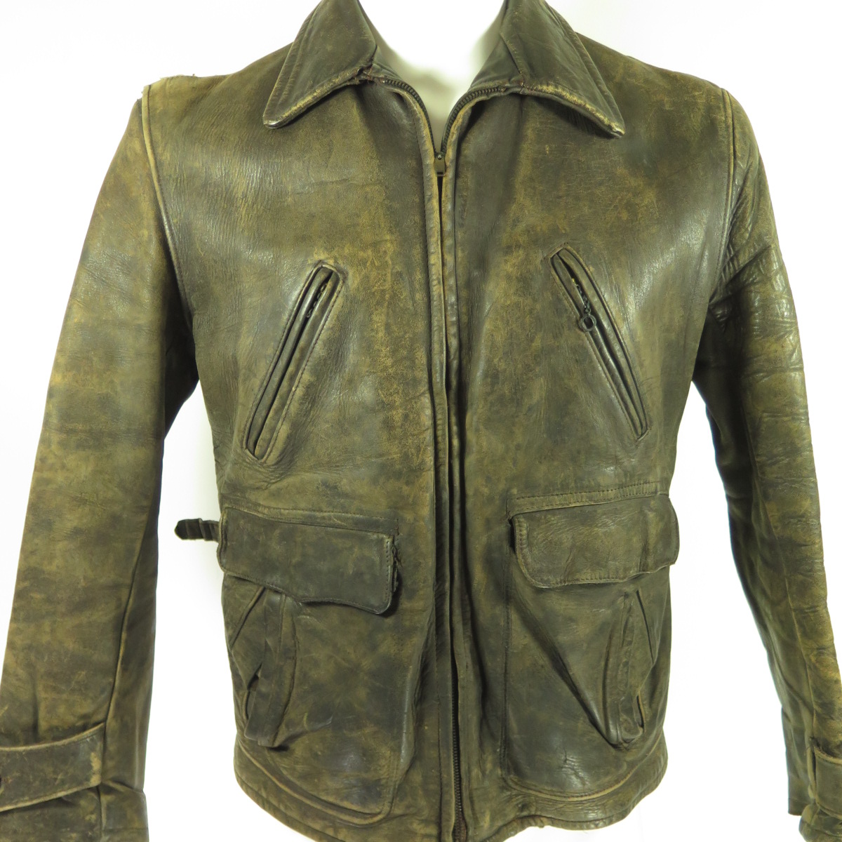Vintage 40s Horsehide Leather Jacket Mens 44 Motorcycle D pocket ...