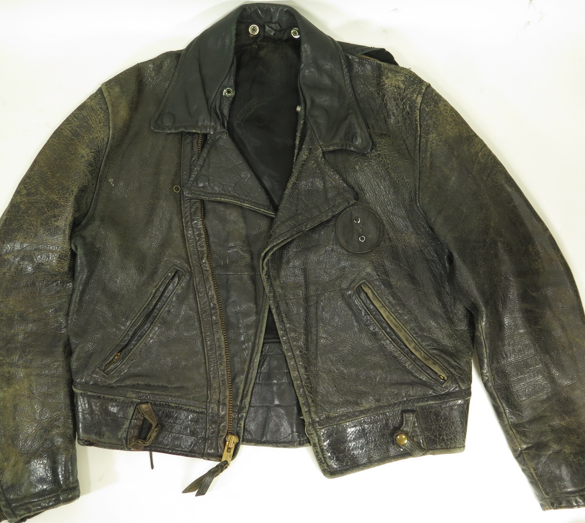 Vintage 50s Police Motorcycle Leather Jacket Mens L Biker DISTRESSED ...