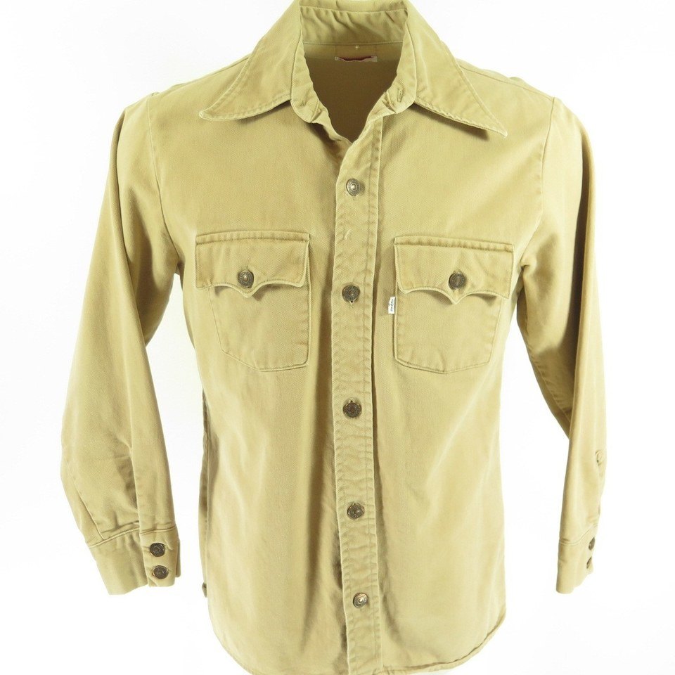 Vintage 70s Levis Big E Classic Shirt Mens Large Brown Denim Cotton