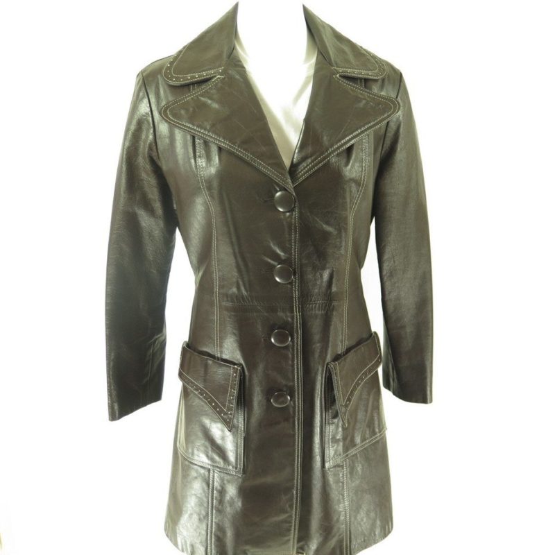 Vintage 70s Leather Coat Jacket Womens 12 Wide Collar Brown Soft | The ...
