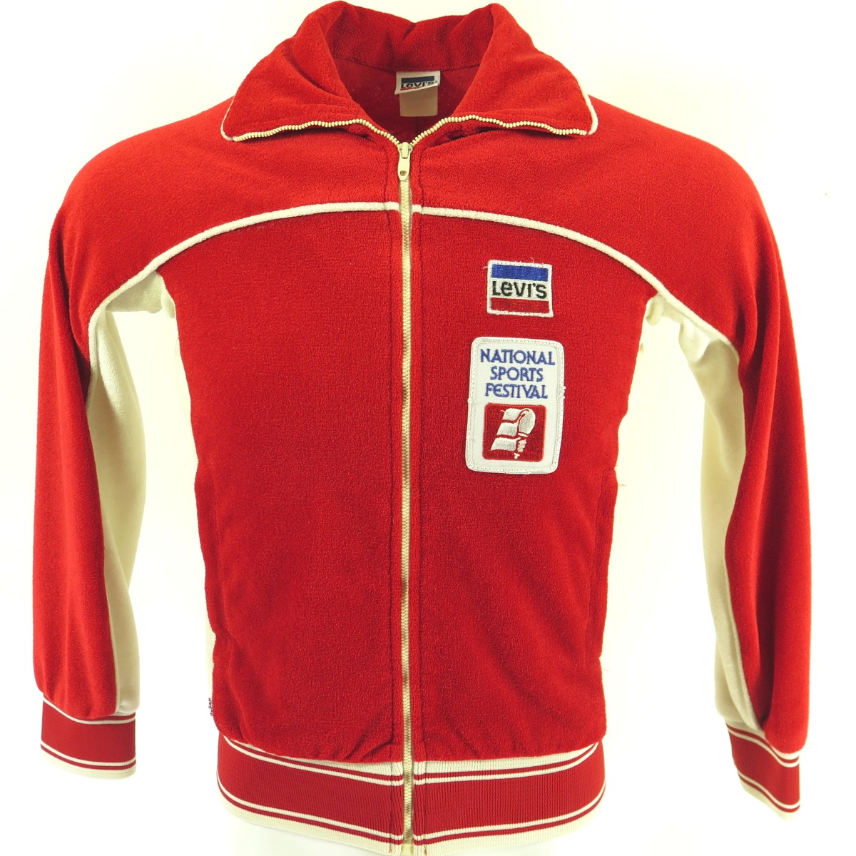 Vintage 80s Levis USA Team Track Jacket Mens Medium patches Red