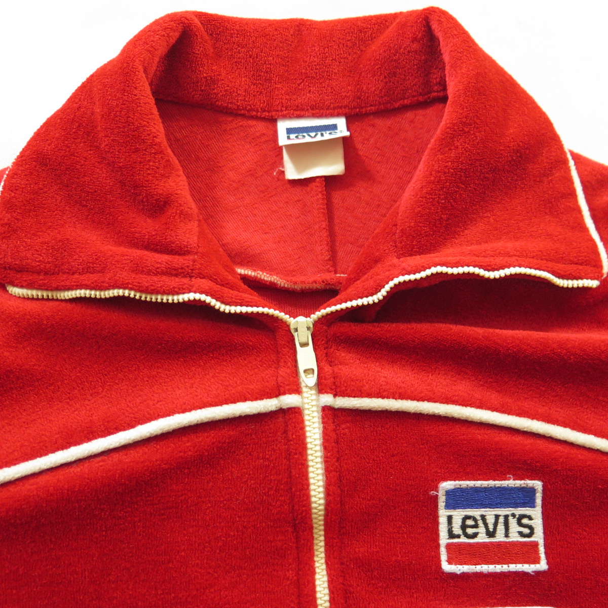 Vintage 80s Levis USA Team Track Jacket Mens Medium patches Red Terry ...