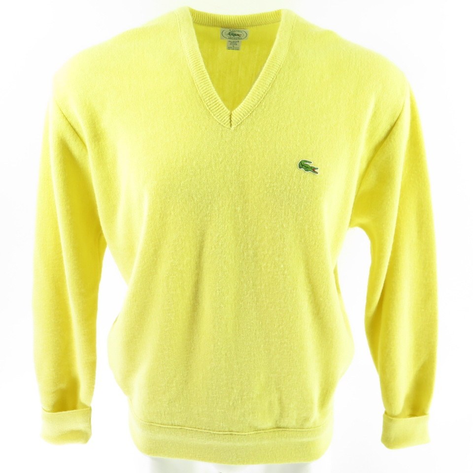 Vintage 80s Izod Lacoste Sweater Mens Large USA Made Yellow V Neck ...