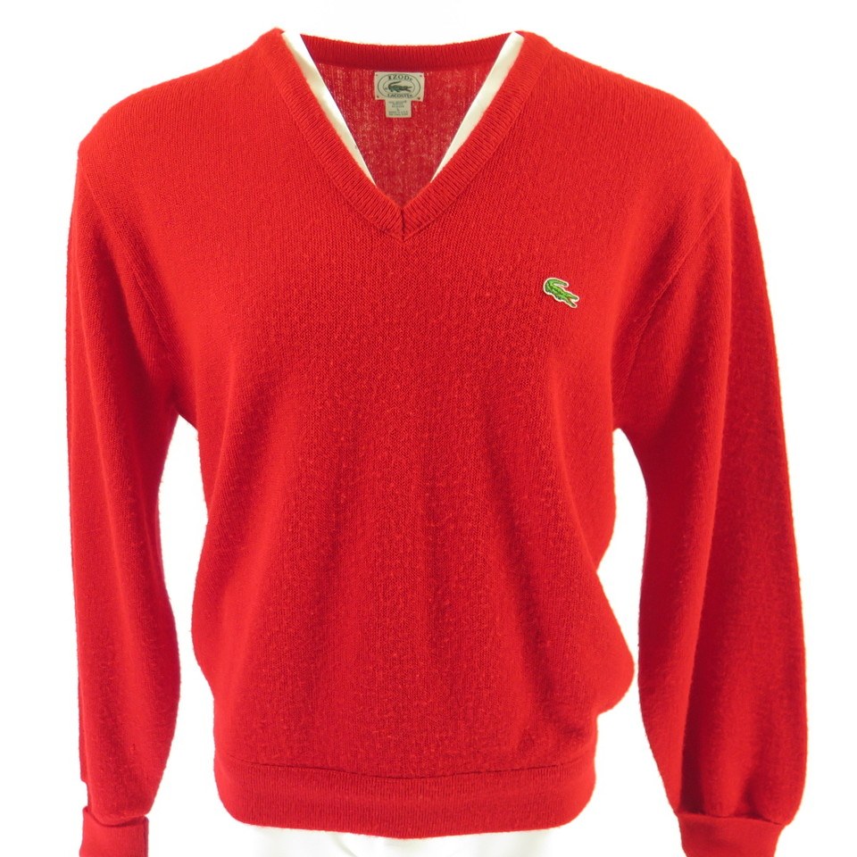 Vintage 80s Izod Lacoste Sweater Large Red USA Made Green Alligator V ...