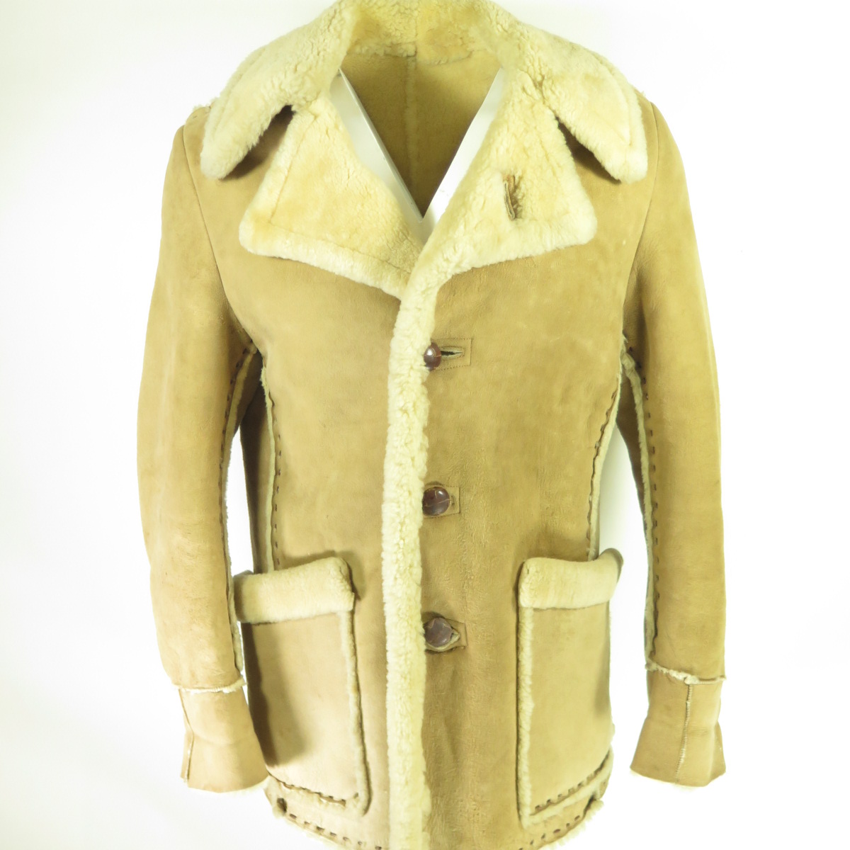 Vintage 90s Sheepskin Shearling Coat 42 Hand Stitched Soft Fur Western  Apres Ski