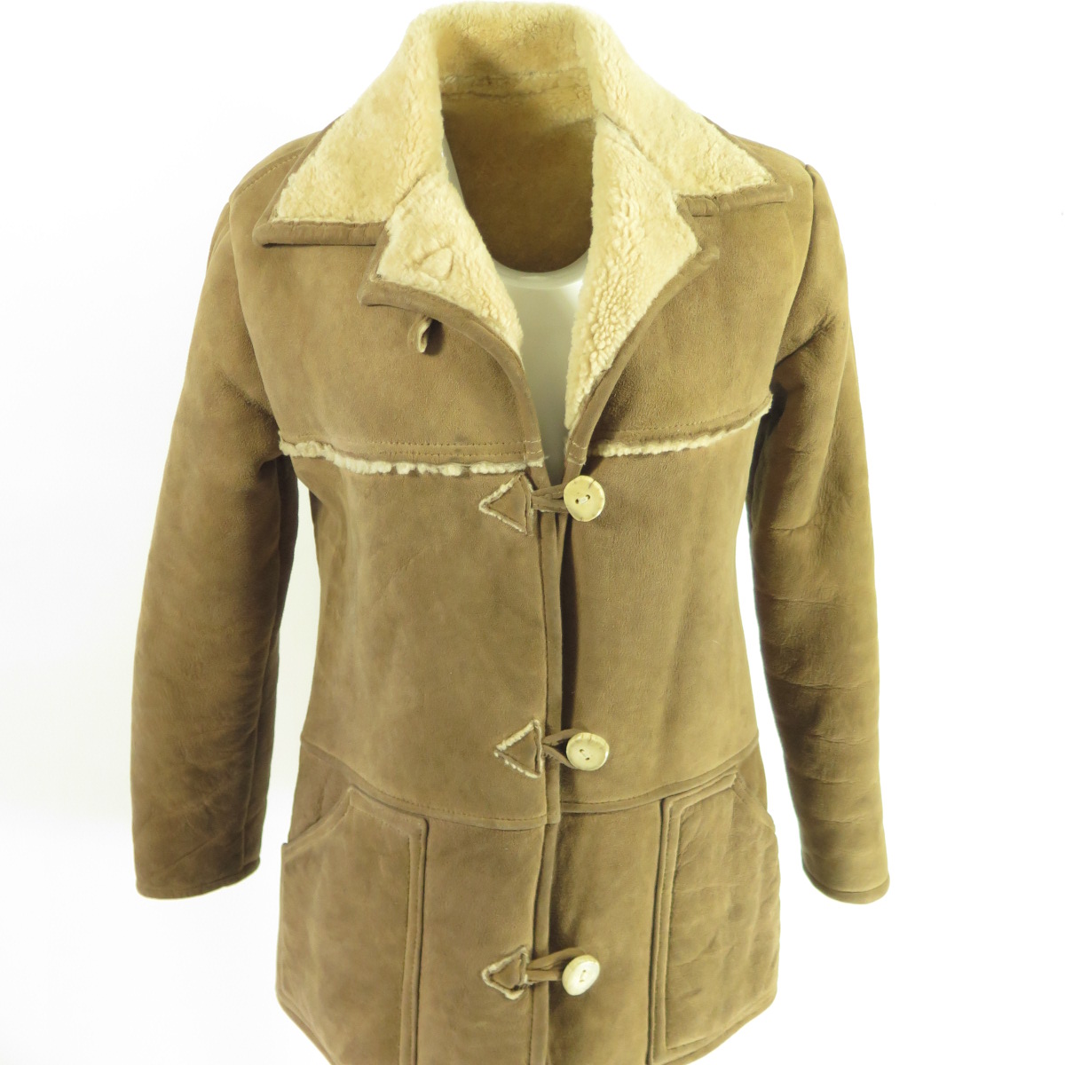 Vintage 70s Sheepskin Shearling Coat Womens M Overland Horn Loop ...