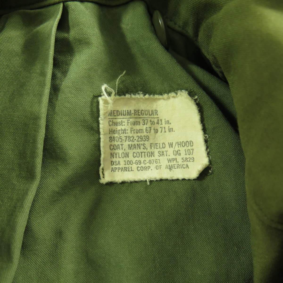 Vintage 60s M-65 US Army Field Jacket Medium Military OG-107