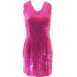 Vintage 70s Pink Sequin Dress Womens Small Silk Retro Beaded Fringe ...