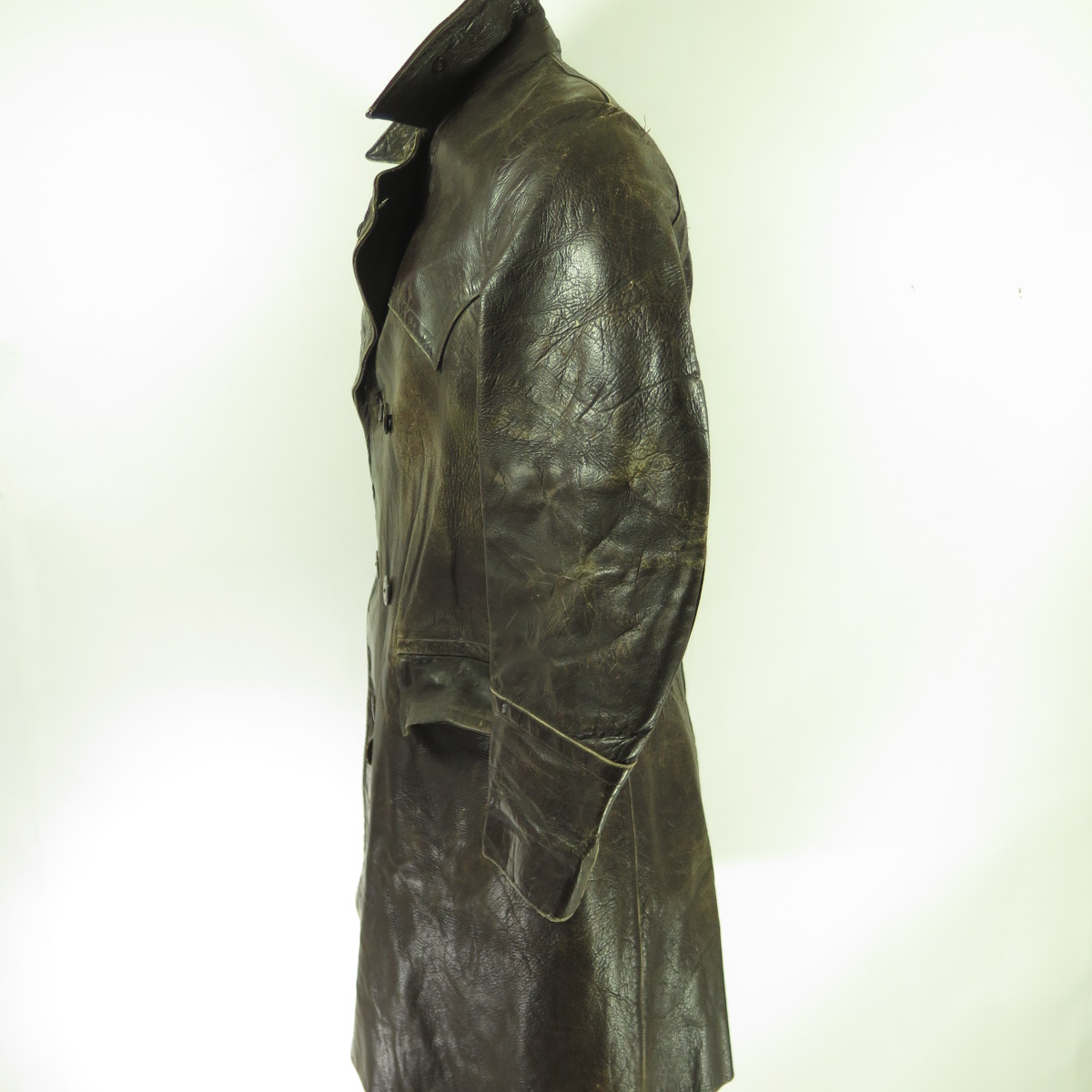 Vintage WWI Horsehide Leather Overcoat Aviator Spy Coat Heavy Unlined ...