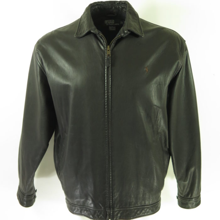 Polo Ralph Lauren Black Leather Jacket Mens L Plaid Lined Butter Soft | The  Clothing Vault