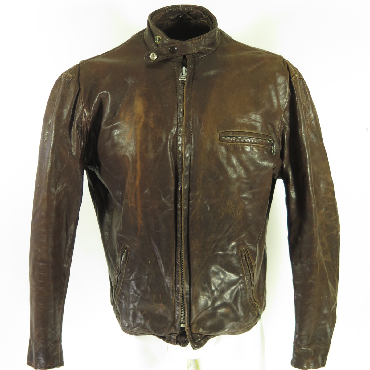 Vintage 60s Schott Cafe Racer Leather Jacket Medium Motorcycle Biker ...