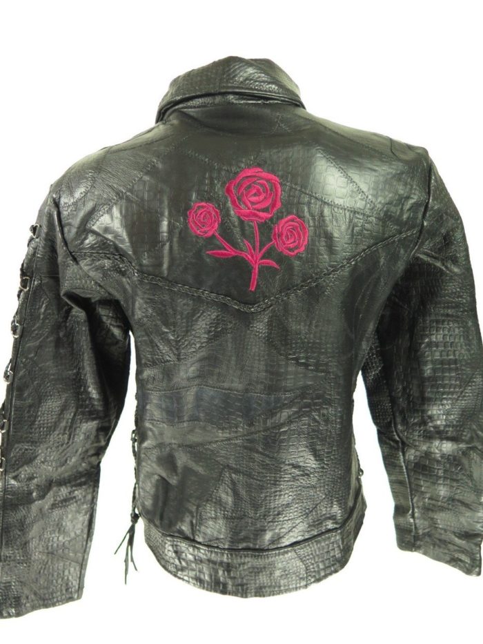 Buffalo-black-leather-womens-jacket-flower-G92U-1