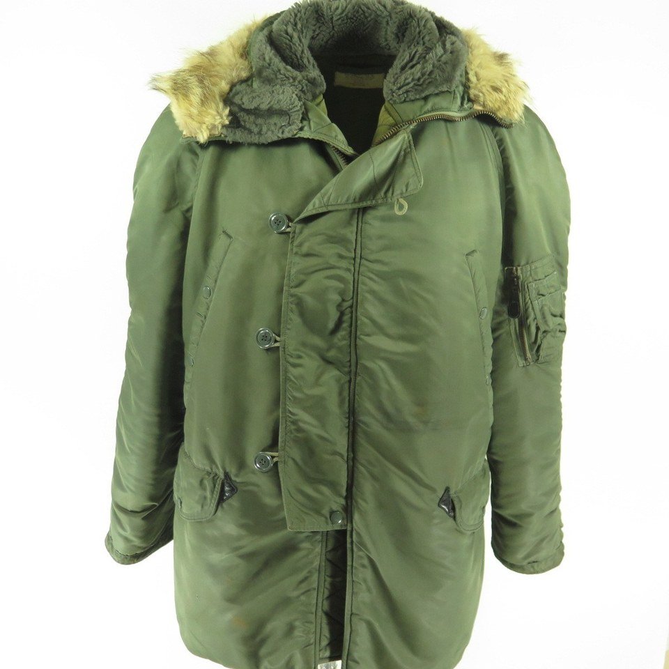 Vintage 60s Flight N-3B Snorkel Parka Coat Jacket Large Vietnam Fox Fur ...