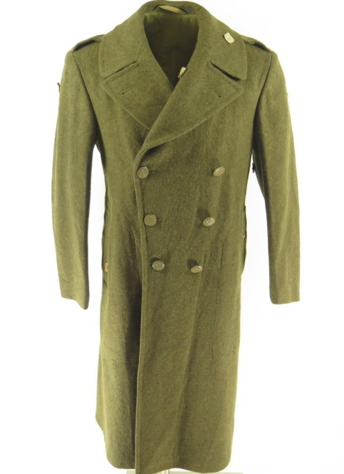 Vintage 40s WWII US Army Overcoat Trench Coat 38 fits Med Deadstock Melton Wool | The Clothing Vault