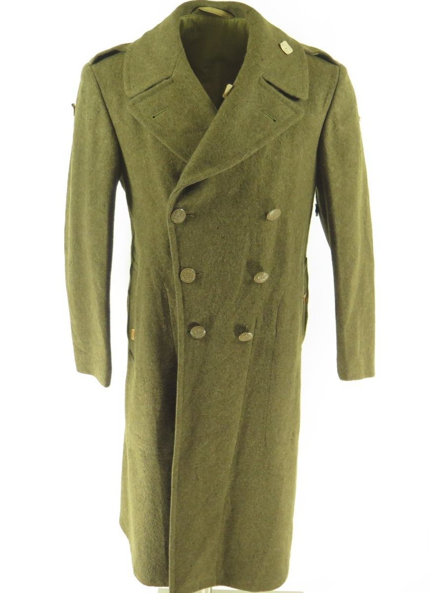 Vintage 40s WWII US Army Overcoat Trench Coat 38 fits Med Deadstock Melton  Wool