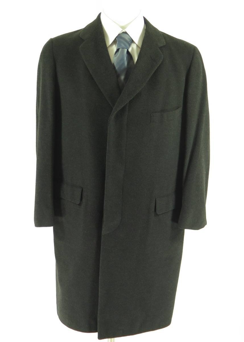 ジャケット・アウター old vintage cashmere 100% wool coat BLK Vintage Men's long wool + cashmere overcoat jacket made in