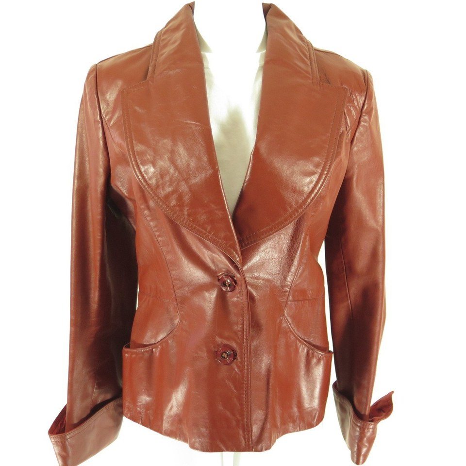 Vintage 70s Wilsons Leather Jacket Womens Medium Retro Wide Lapel Modern  Disco