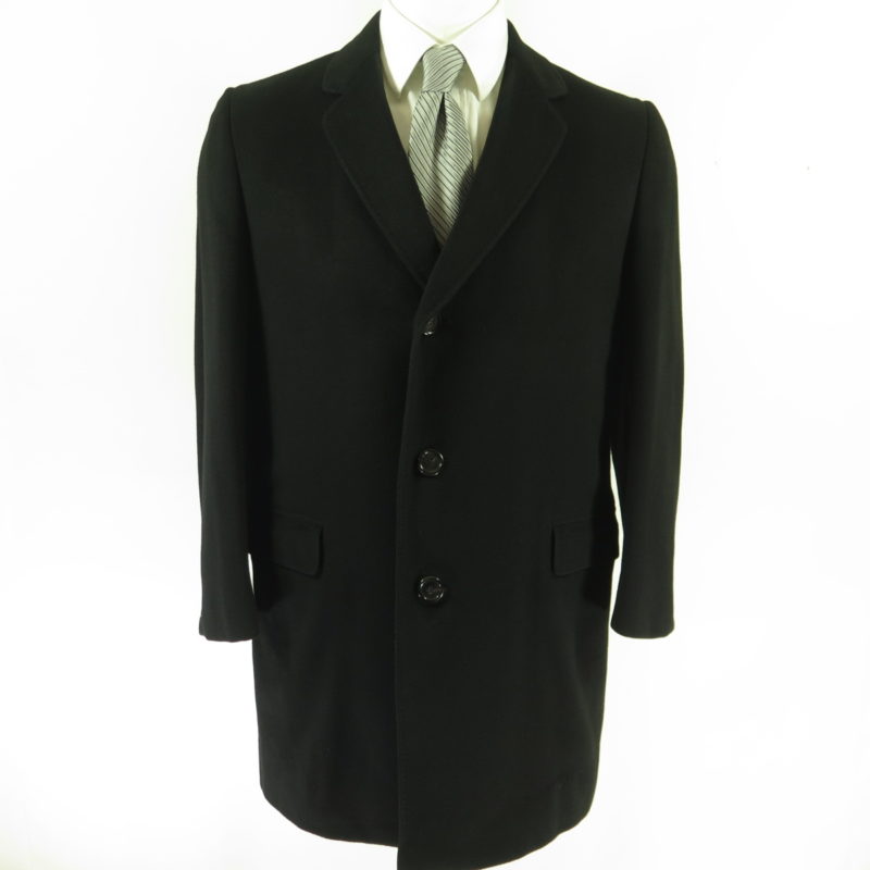 Vintage 60s Cashmere Alpaca Coat Overcoat Mens 38 Medium Black Regular ...