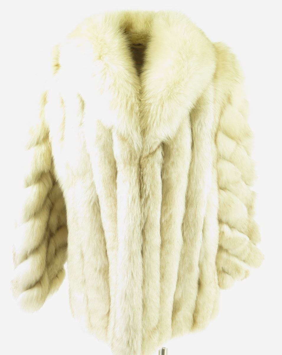 Vintage 80s Grey Fox Fur Coat Large Jacket Animal Pelt Ribbed
