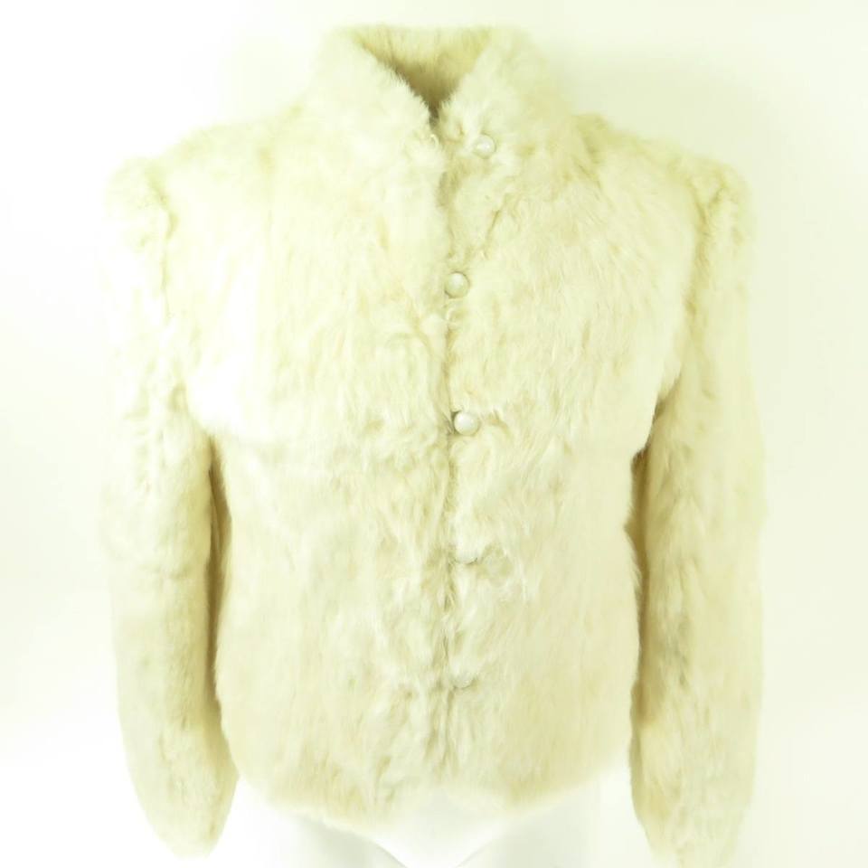 Vintage 90s White Rabbit Fur Jacket Womens Large fits Medium Deadstock ...