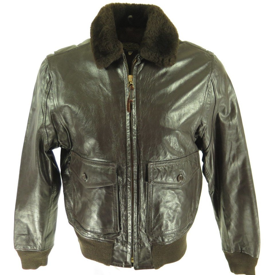 Vintage 80s G-1 Leather Bomber Flight Jacket 44 Large Deadstock San ...