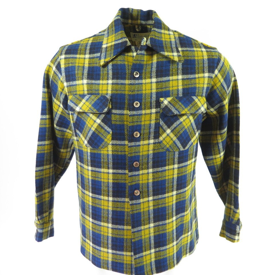 50s 60s Plaid Loop Button Camp Shirt - Men's Medium