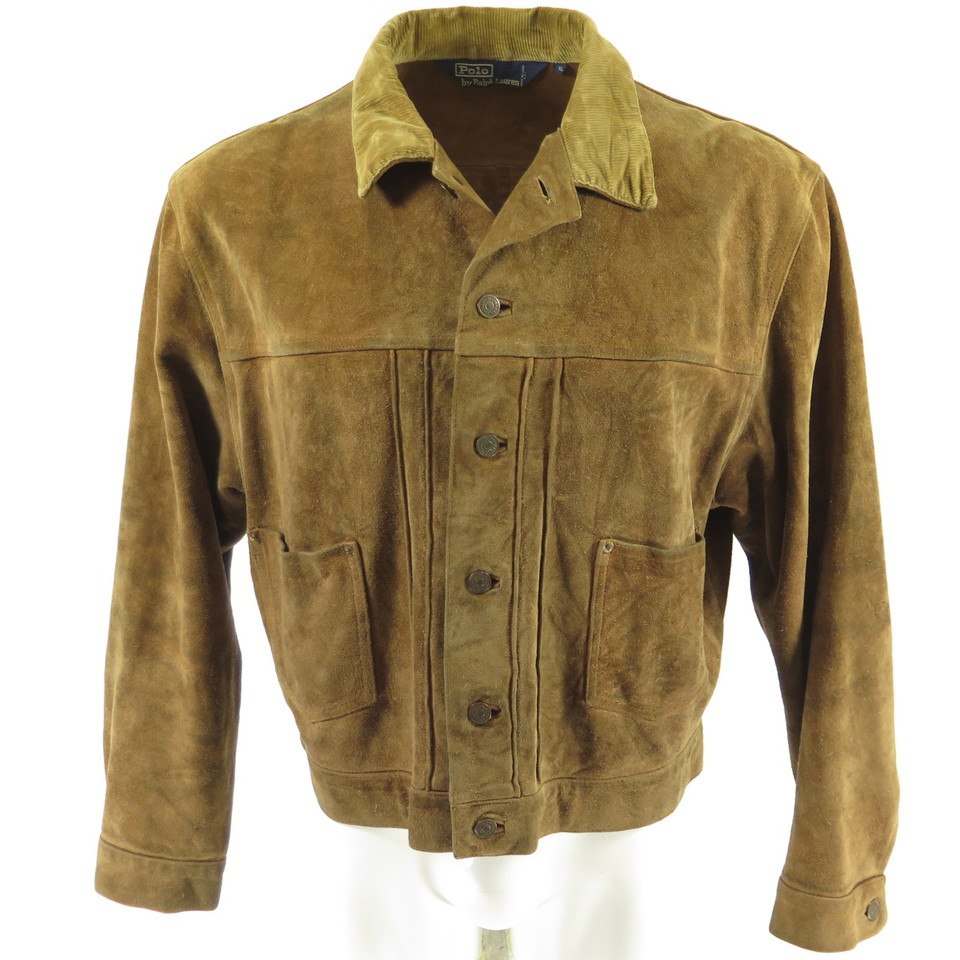 Vintage 90s Polo Ralph Lauren Mens Jacket XL Suede Brown Retro Style ...