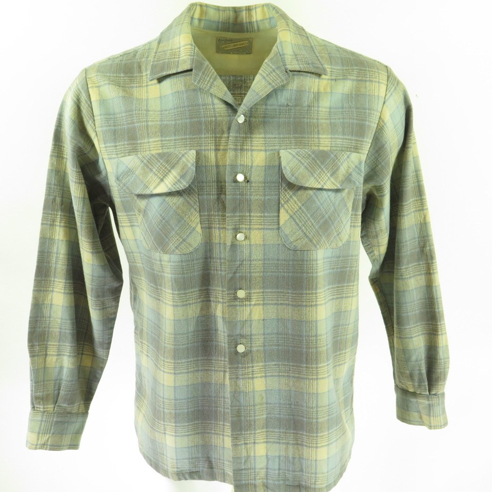 Vintage 50s Shadow Plaid Wool Shirt Large Lumberjack