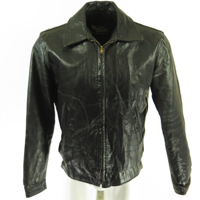 Vintage 60s Oakbrook Leather Jacket Medium Black Talon Biker