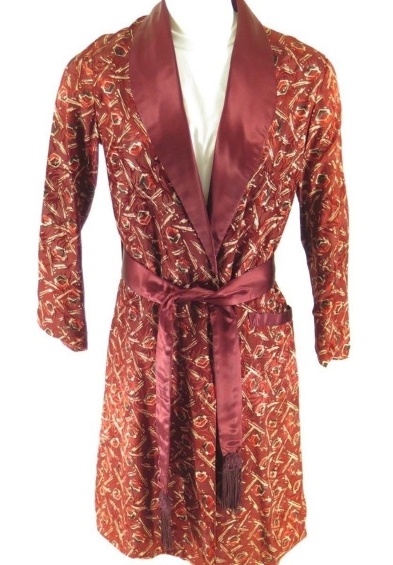 Vintage 70s Corduroy Robe Mens L Red Lounge Wear Sleepwear Satin Trim ...