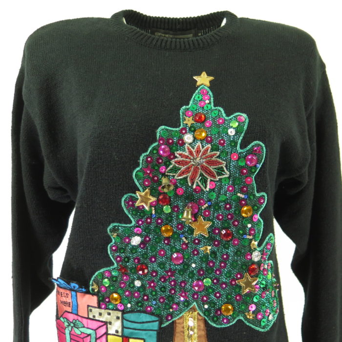 myndighed Legitimationsoplysninger Generalife Vintage 80s Ugly Christmas Sweater Small Tree Jingle Bell Sequin | The  Clothing Vault